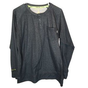 Saga Tek Mens L Black Solid Long Sleeves Henley Ne